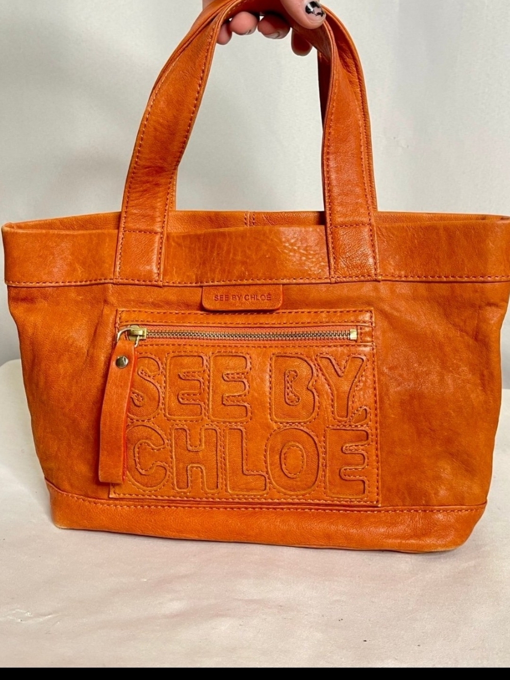 See By Chloe Orange Embossed Leather Tote